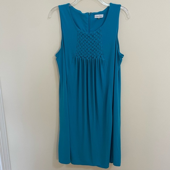 Calvin Klein Teal Ruched Front Sleeveless Shift Dress Women’s Size M - Picture 1 of 4